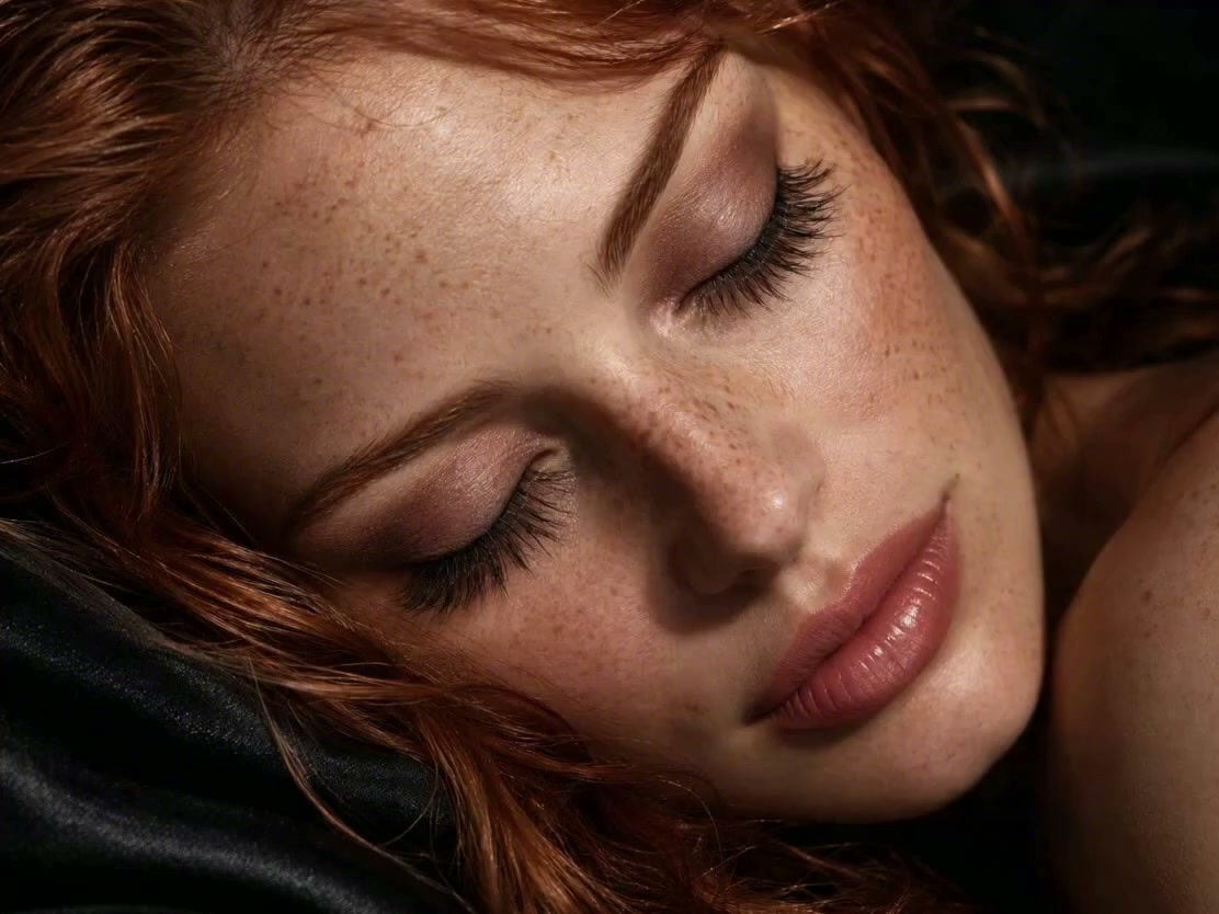 Coconoir Baby campaign film still: a reclining freckled woman with closed eyes.